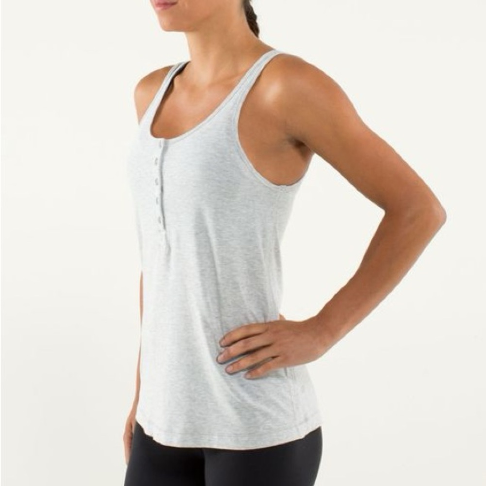 Lululemon Heather Light Gray Button Front Top